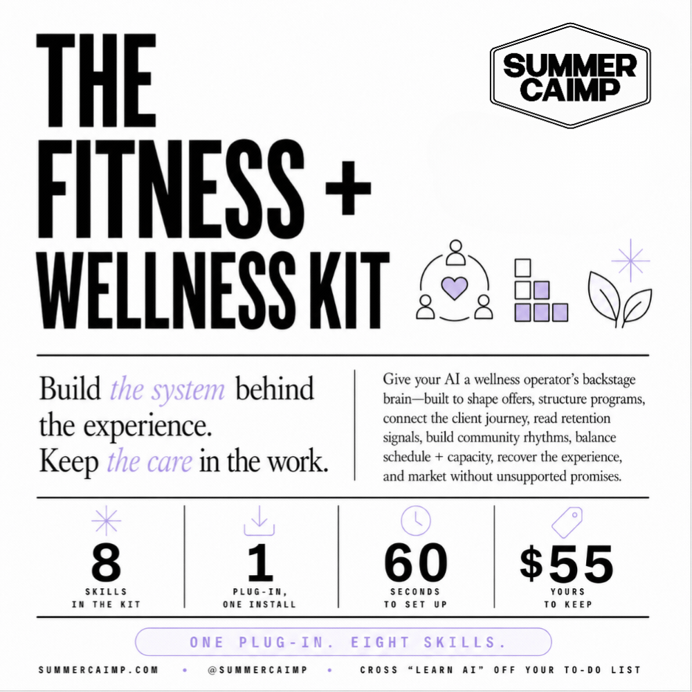 The Fitness + Wellness Kit — Give your AI a wellness operator's brain — programming, retention, the whole floor.